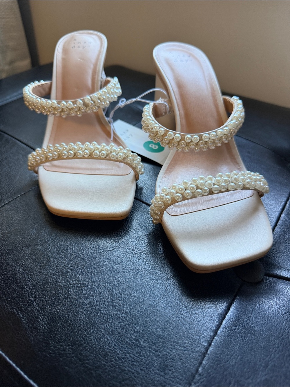 🤍 A New Day Pearl Embellished Block Heel Sandals — NWT